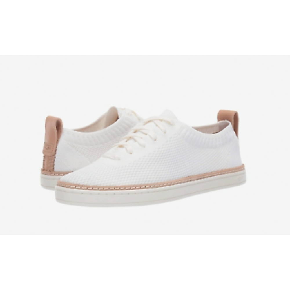 Ugg Australia Sidney White Brown Lace-up Leather Logo Knit Low Top Sneakers